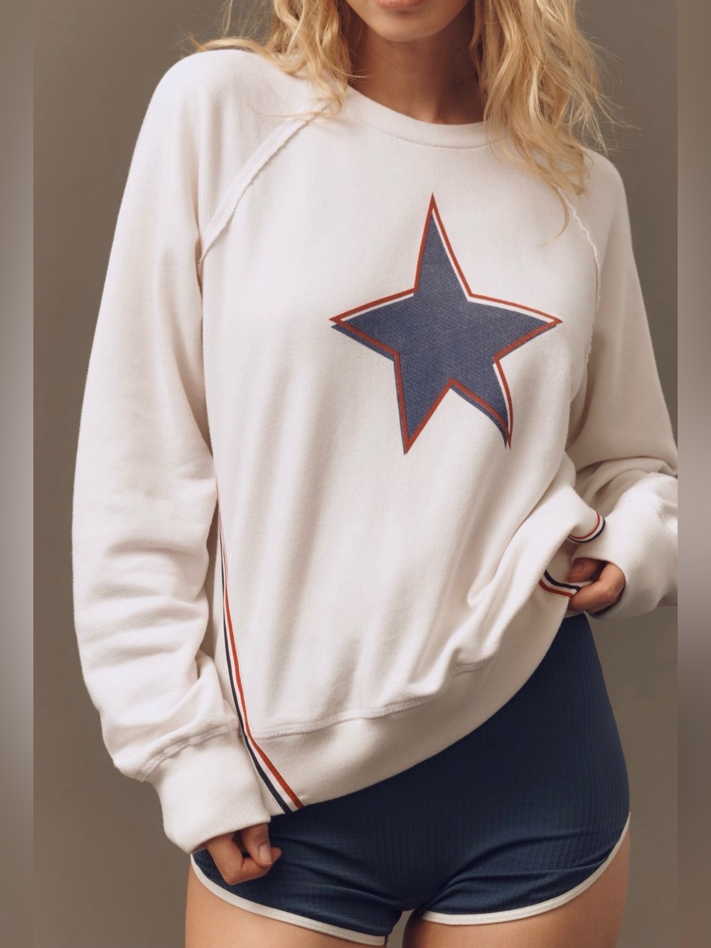 Anthropologie Sundry Graphic Crewneck Raglan Sweatshirt in Oyster